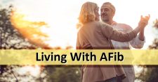 Managing afib symptoms. Senior couple dancing outdoors.