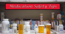 Medication Safety Tips. Picture of several prescription bottles sitting on a table.