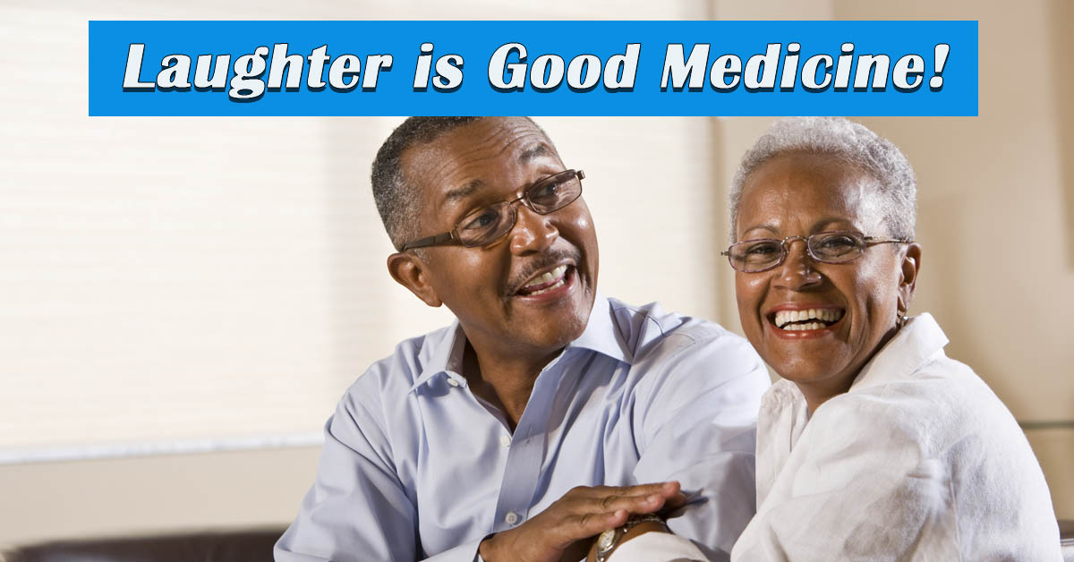 Laughter is Good Medicine. Picture of an older black male and female laughing.