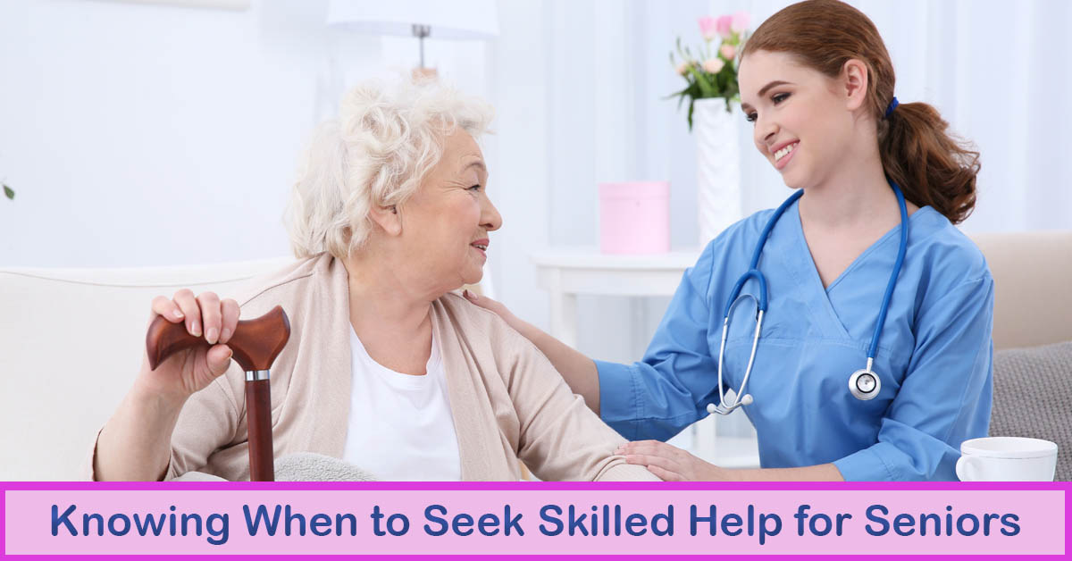 Knowing When to Seek Skilled Help for Senior Care. Picture of an older caucasian female meeting with a young caucasian nurse.