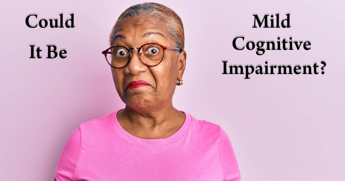 Understanding Mild Cognitive Impairment. Picture of an older black female with a puzzled look on her face.