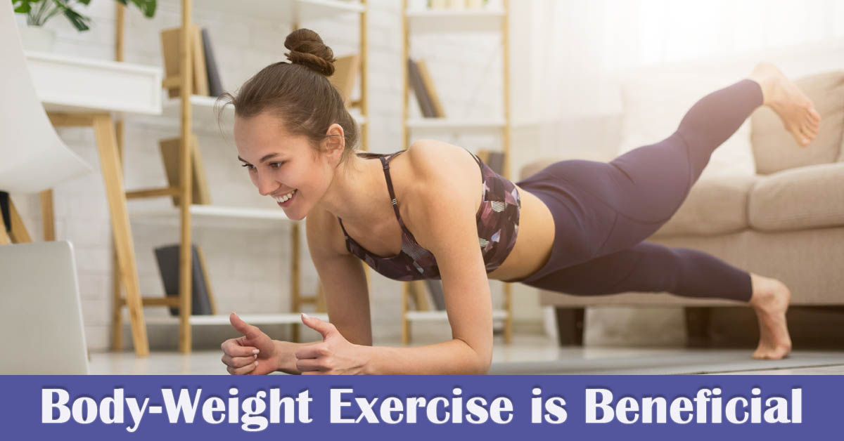 The Advantages of Body-Weight Exercise. Picture of a caucasian female doing plank exercises at home.