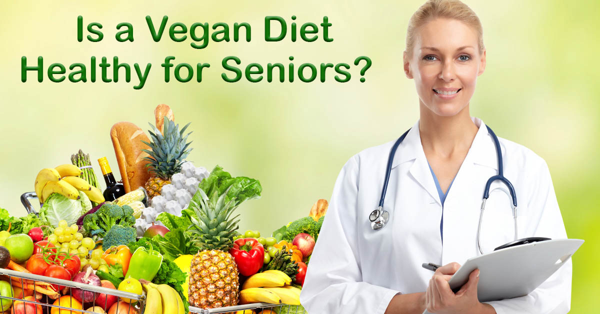 Navigating Veganism in Seniors: Assessing the Health Benefits and Considerations. Picture of a caucasian female nurse or dietician with a lot of fruits and vegetables.