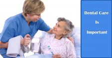 Healthy Teeth Means a Healthy You: How and Why Good Oral Care is Important to Your Health. Picture of a young caucasian female nursing aide assisting an older caucasian female with brushing her teeth.