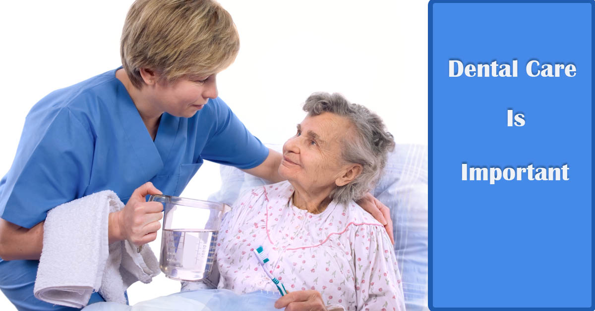 Healthy Teeth Means a Healthy You: How and Why Good Oral Care is Important to Your Health. Picture of a young caucasian female nursing aide assisting an older caucasian female with brushing her teeth.