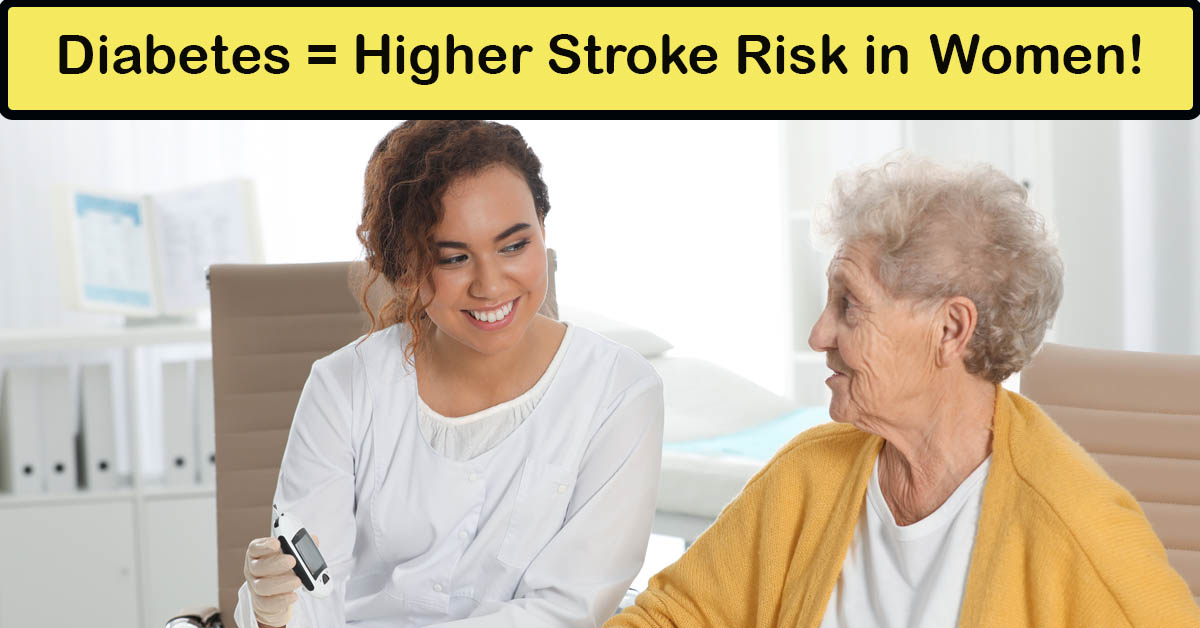 Diabetes Increases Stroke Risk in Women. Picture of a young latino female nursing aide assisting an older caucasian female in checking her blood sugar.